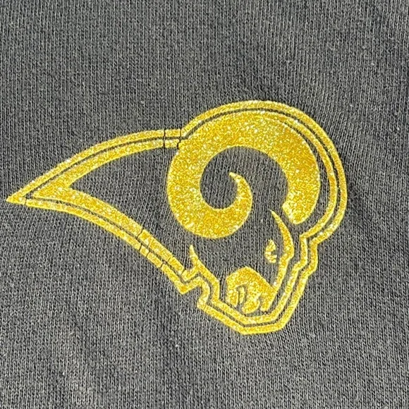 Los Angeles Rams NFL Glitter Logo T Shirt Charcoal Grey Adult - Picture 2 of 5